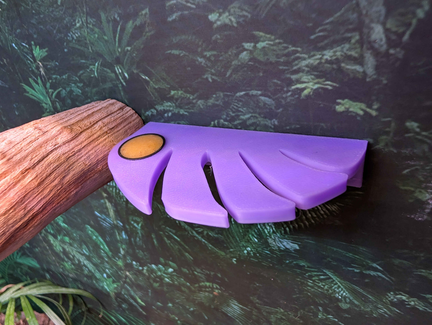 Monstera Leaf Gecko Feeding Ledge | Micro Magnetic Reptile Feeder with Custom Bowls | Arboreal Lizard Food & Water Station